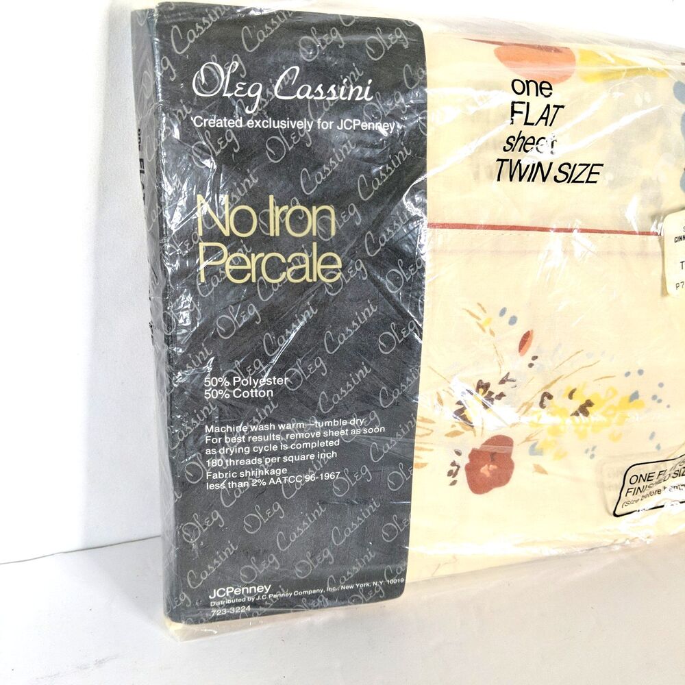 Vtg 1980 Oleg Cassini Flat Sheet Twin 66 x 96 No Iron Cassini Flowers Floral NEW